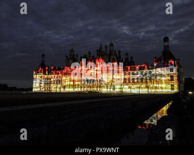 Proiezione di luce, castello della Loira, Chateau de Chambord, Francia, Valle della Loira, Chambord Foto Stock