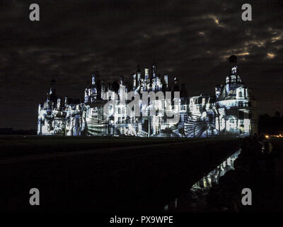 Proiezione di luce, castello della Loira, Chateau de Chambord, Francia, Valle della Loira, Chambord Foto Stock