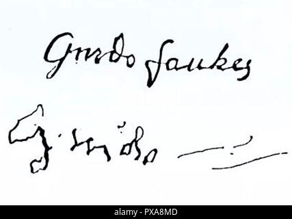 GUY FAWKES ((Guido Fawkes) 1570-1606) Firma di uno dei plotter di polvere da sparo di 1605, prima e dopo la tortura. Foto Stock
