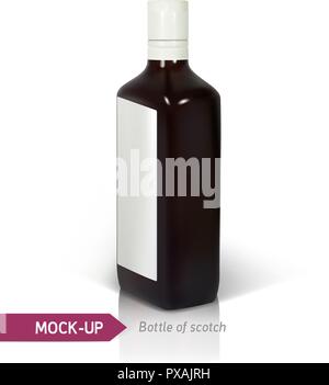 Dark realistico square Scotch bottiglia. Illustrazione Vettoriale