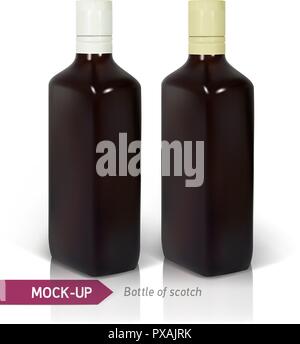 Dark realistico square Scotch bottiglie. Illustrazione Vettoriale
