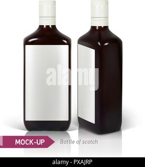 Dark realistico square Scotch bottiglie. Illustrazione Vettoriale