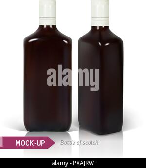 Dark realistico square Scotch bottiglie. Illustrazione Vettoriale