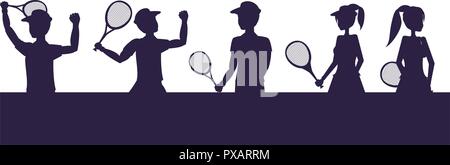 Silhouette di giocatori di tennis di carattere avatar illustrazione vettoriale design Illustrazione Vettoriale