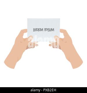 Mani tenendo pezzo di carta. Le mani umane con un bianco scheda vuota. Illustrazione Vettoriale