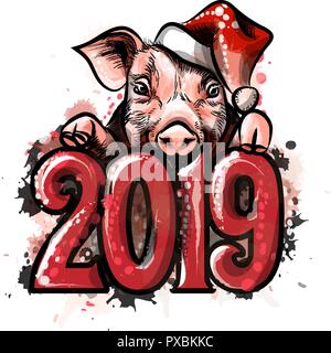 Il cinese segno zodiacale Anno di maiale, Felice Anno Nuovo Cinese 2019 anno del maiale Illustrazione Vettoriale