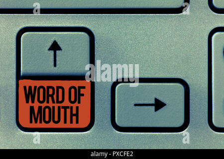 Scrittura di testo parola di bocca. Concetto significato la diffusione per via orale di informazioni narrazione viva voce. Foto Stock