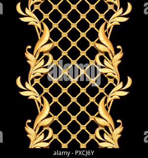 Golden barocco frontiera senza giunture. Modello classico con foglie di astratto Foto Stock