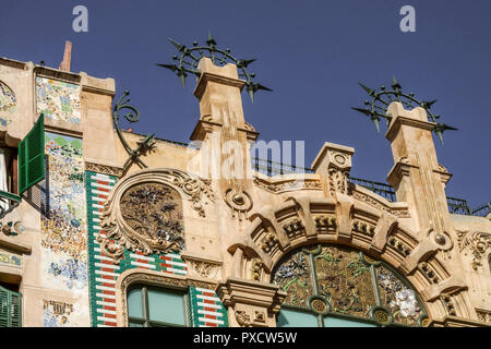 Palma de Mallorca Art Nouveau, può Rei, casa con facciata a mosaico, Mallorca, Spagna Foto Stock