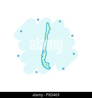 Vector cartoon Cile icona Mappa in stile fumetto. Il Cile segno illustrazione pittogramma. Cartografia mappa business effetto splash concept. Illustrazione Vettoriale