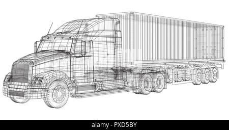 Camion con rimorchio. Disegno astratto. Illustrazione di tastatura di 3d. Illustrazione Vettoriale