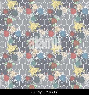 Vettore di Seamless Pattern di estivo fiori tropicali e foglie ideale per creare sfondi, motivi di tessuto, abbigliamento stampe, etichette, artigianato e altri progetti Illustrazione Vettoriale