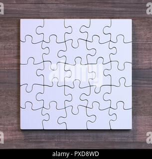 Blank puzzle in formato quadrato con sfondo di legno. Concetto di arte moderna utilizzando oggetti semplici. Foto Stock