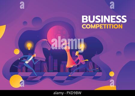 Concetto di business la concorrenza. Imprenditori tenere pedine nelle mani di punzonatura come un simbolo di rivalità, di concorrenza, di conflitto aziendale. Illustrazione Vettoriale, design piatto. Colpire le figure di scacchi Illustrazione Vettoriale