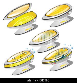 Una sola capsula per il trasporto con un vetro rotto isolati su sfondo bianco. Illustrazione Vettoriale. Illustrazione Vettoriale