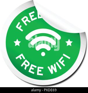 Green wifi gratuito con icona del segnale adesivo con peel off su sfondo bianco Illustrazione Vettoriale