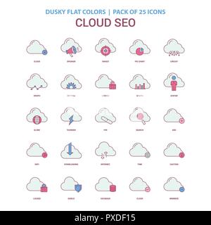 Cloud icona SEO Dusky schermo piatto a colori - Vintage icona 25 Pack Illustrazione Vettoriale