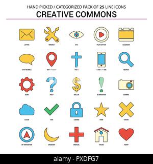 Creative Commons linea piatta Icon Set - Business Concept Design icone Illustrazione Vettoriale