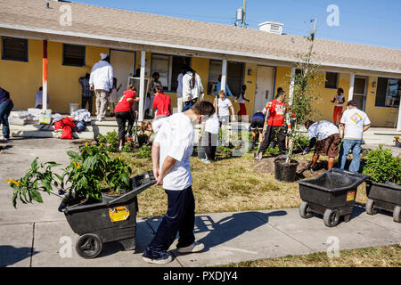 Miami Florida,Liberty City,Square,alloggi pubblici,quartiere,volontari volontari volontari volontari lavoratori del lavoro,lavorare insieme aiuto,aiutare Mart Foto Stock