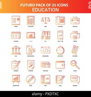 Orange Futuro 25 Istruzione Imposta icona Illustrazione Vettoriale