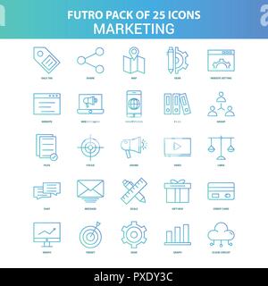 25 verde e blu Futuro Icona Marketing Pack Illustrazione Vettoriale