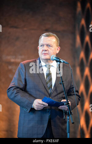 Copenaghen, Zelanda, Danimarca. Xx oct, 2018. Il Primo Ministro danese Lars Lokke Rasmussen durante il suo intervento al P4G Vertice di Copenaghen 2018 nel Danish Radio Concert Hall. Credito: Ricardo Ramirez SOPA/images/ZUMA filo/Alamy Live News Foto Stock