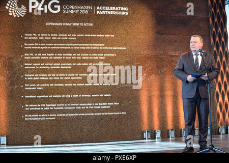 Copenaghen, Zelanda, Danimarca. Xx oct, 2018. Il Primo Ministro danese Lars Lokke Rasmussen durante il suo intervento al P4G Vertice di Copenaghen 2018 nel Danish Radio Concert Hall. Credito: Ricardo Ramirez SOPA/images/ZUMA filo/Alamy Live News Foto Stock