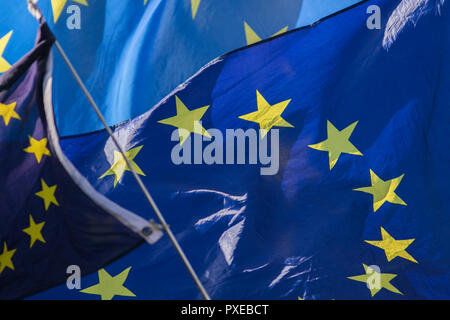 Londra REGNO UNITO. Il 22 ottobre 2018. Pro Europa manifestanti da (SODEM) Stand di Defiance Movimento Europeo che è stato avviato da Steve Bray nel 2017 continuano la loro protesta al di fuori del Parlamento come PM Theresa Maggio si trova di fronte a un possibile ribellione e di un voto di sfiducia su Brexit negoziati e una sfida di leadership Credit: amer ghazzal/Alamy Live News Credito: amer ghazzal/Alamy Live News Foto Stock