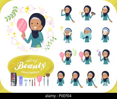 Un insieme di vecchie donne che indossano hijab sulla bellezza.Ci sono varie azioni come la cura della pelle e del trucco.it vettore dell'arte così è facile da modificare. Illustrazione Vettoriale