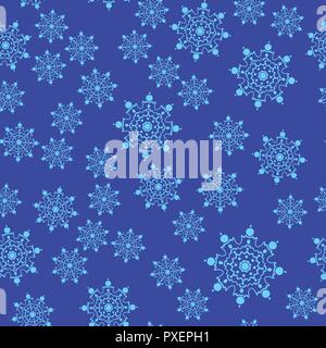 Insieme senza soluzione di continuità di fiocchi di neve stilizzati su sfondo blu Illustrazione Vettoriale