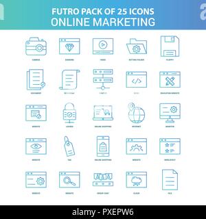 25 verde e blu Futuro Online Marketing Pack di Icona Illustrazione Vettoriale