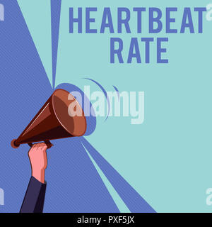 Segno di testo che mostra la frequenza cardiaca. Foto concettuale misurata dal numero di volte in cui il cuore si contrae al minuto. Foto Stock