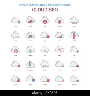 Cloud icona SEO Dusky schermo piatto a colori - Vintage icona 25 Pack Illustrazione Vettoriale