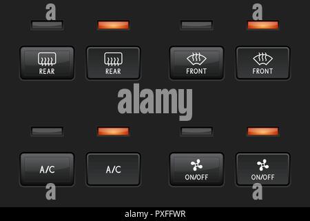 Per interni auto pulsanti. Cruscotto nero elementi quadrati Illustrazione Vettoriale