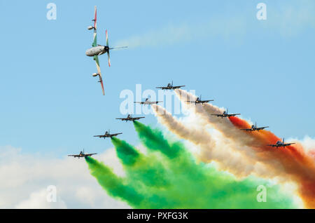 Frecce Tricolori, Tricolor Arrows, ufficialmente 313 gruppo adeguamento acrobatico, team acrobatico dell'Aeronautica militare Italiana. Mostra Foto Stock