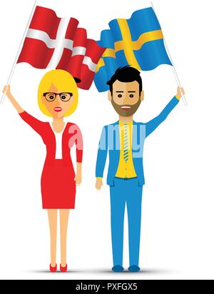 La Svezia e la Norvegia bandiera sventola giovane Illustrazione Vettoriale