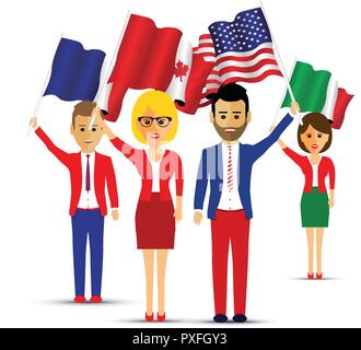 Gruppo di bandiera sventola la gente Illustrazione Vettoriale