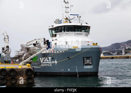 Recipiente di utilità processore Volt nel porto di Bergen, Norvegia Foto Stock