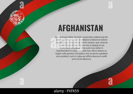 Sventolando in nastro o banner con bandiera dell'Afghanistan. Modello per la progettazione di poster Illustrazione Vettoriale