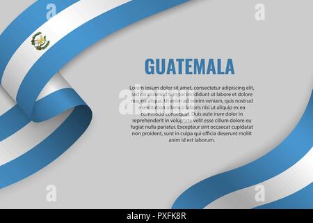 Sventolando in nastro o banner con bandiera del Guatemala. Modello per la progettazione di poster Illustrazione Vettoriale