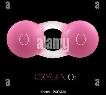 3d illustrazione della molecola di ossigeno modello su sfondo nero Foto Stock