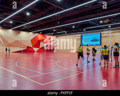 Sala principale in campo sportivo modalità. Pridham Hall, Adelaide, Australia. Architetto: Snøhetta e JPE Design Studio, 2018. Foto Stock