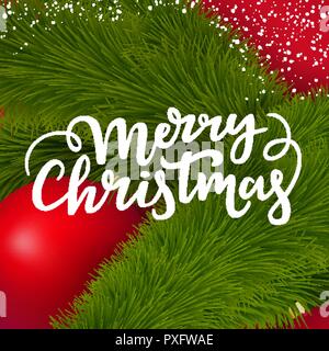 Buon Natale design della scheda. Festive inverno sfondo con congratulazioni e decorazioni Illustrazione Vettoriale