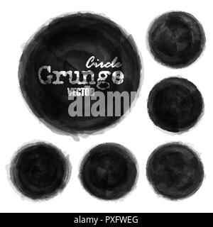 Impostare grunge di inchiostro di colore nero la pittura ad acquerello cerchio sfondo . Elementi decorativi vector . Illustrazione Vettoriale