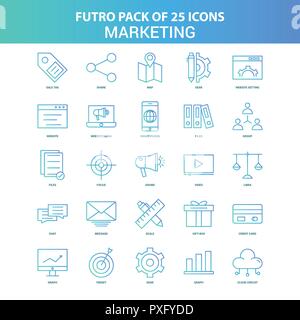 25 verde e blu Futuro Icona Marketing Pack Illustrazione Vettoriale