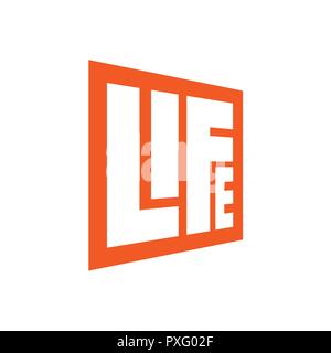 Square Lettering Life Logo modello con colore arancione Illustrazione Vettoriale