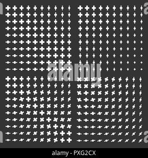 Vettore monocromatica bianca minimal moderno e dinamico croce astratta di gradiente di mezzitoni set texture isolati su sfondo nero Illustrazione Vettoriale