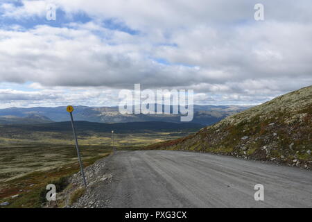 Norwegen, Tron, Tronfjell, Alvdal, Mittente, Berg, Gipfel, Straße, Schotterstraße, Maut, Mautstraße, Islandmoos, Fluss, Glåma, Hedmark, Tal, Østerdalen, Foto Stock