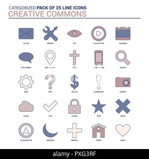 Vintage Creative Commons Icon Set - 25 linea piatta icona impostare Illustrazione Vettoriale