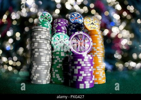 Montreal, Canada, 21 ottobre, 2018.pile di casino gambling chips.Credit:Mario Beauregard/Alamy Live News Foto Stock